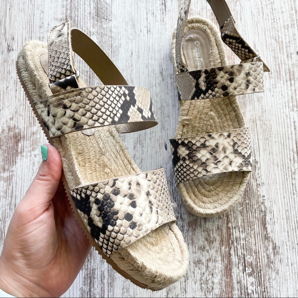 Christina Francini Snake Print Espadrille Sandals